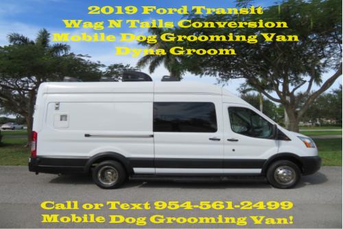 2019 Ford Transit 350 Van HD High Roof 10360lb GVWR Pass. Slide EL Mobile Dog Grooming Van Wag N Tails Dyna Groom Conversion